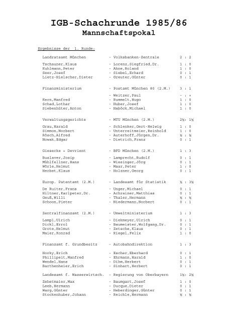 IGB-Schachrunde 1985/86 Mannschaftspokal