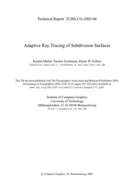 Adaptive Ray Tracing of Subdivision Surfaces - Computer Graphics ...