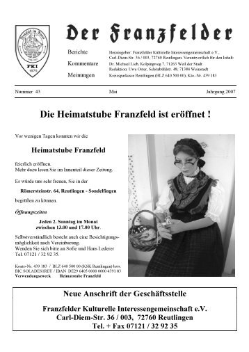 Die Heimatstube Franzfeld ist eröffnet - Die Franzfelder