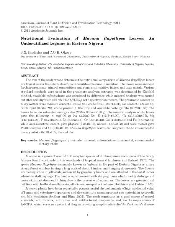 Nutritional Evaluation of Mucuna ﬂagellipes Leaves: An ...