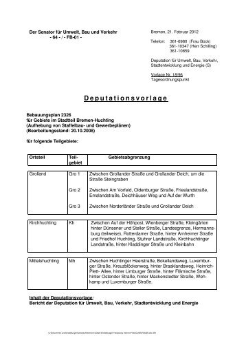 Deputationsvorlage - Der Senator für Umwelt, Bau und Verkehr ...