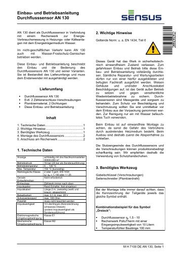 Einbau- und Betriebsanleitung Durchflusssensor AN 130