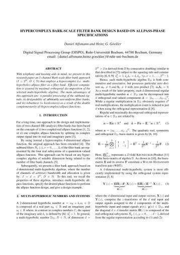 Hypercomplex Bark-Scale Filter Bank Design Based on - Ruhr ...