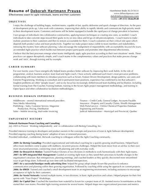 Resume of Deborah Hartmann Preuss