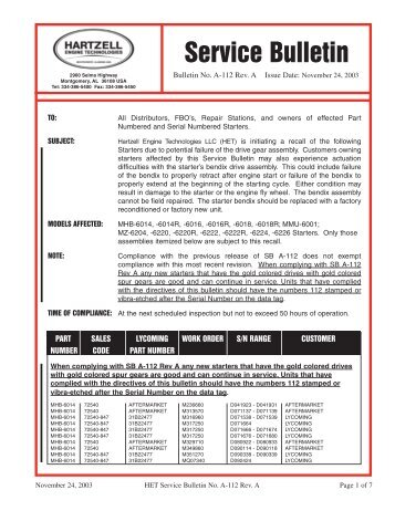 Service Bulletin - Hartzell Engine Technologies