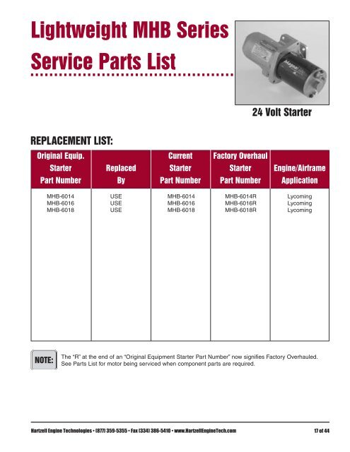 Lightweight MHB Series Service Parts List - Hartzell Engine ...