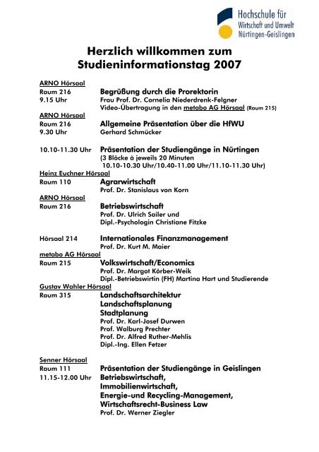 Herzlich willkommen zum  Studieninformationstag 2007