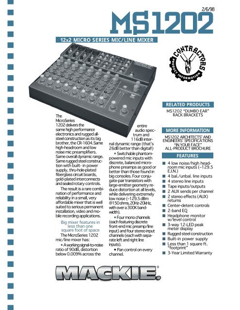 Mackie Designs Ms 12 Contractor S Specs Mackie Designs Ms 12 Contractor S Specs