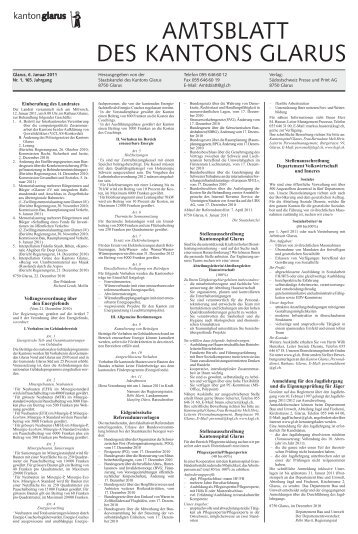 Amtsblatt des Kantons Glarus, 6.1.11 - Glarus24.ch