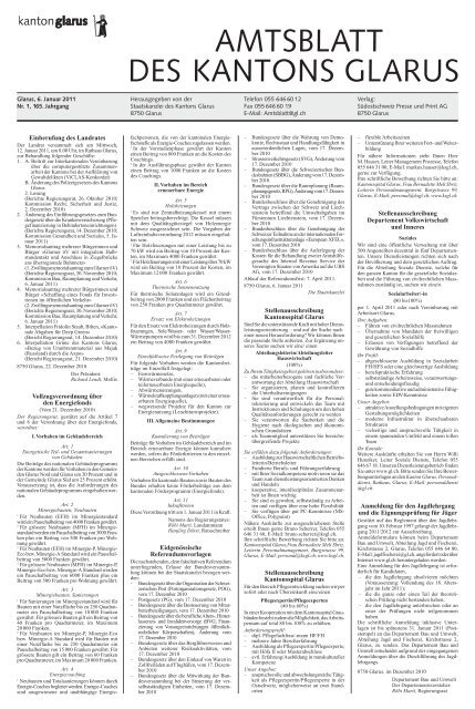 Amtsblatt des Kantons Glarus, 6.1.11 - Glarus24.ch