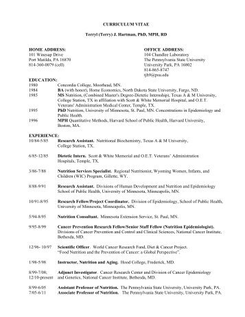 CURRICULUM VITAE Terryl (Terry) J. Hartman, PhD, MPH, RD ...