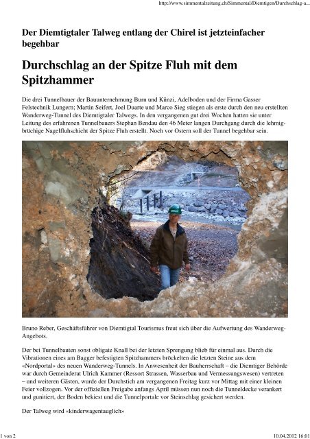 Durchschlag an der Spitze Fluh mit dem Spitzhammer - Burn AG