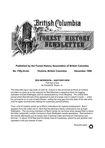 Published by the Forest History Association of British Columbia No ...
