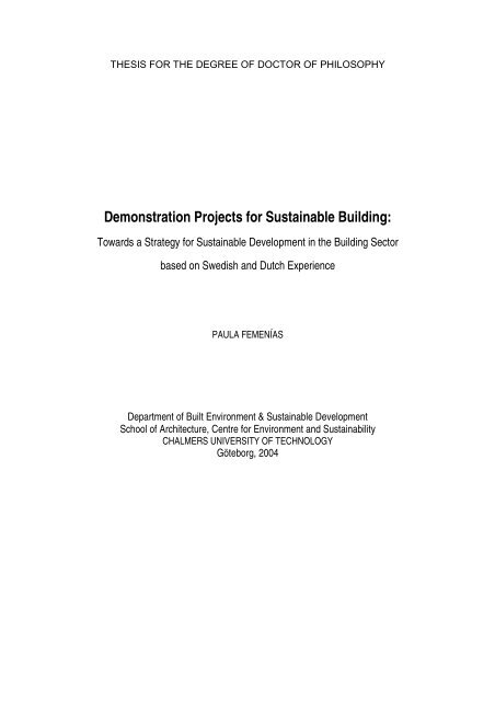 Demonstration Projects for Sustainable Building - Chalmers tekniska