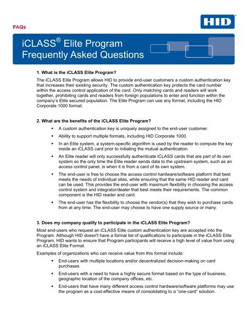 iCLASS Elite FAQ - HID Global