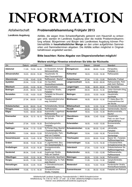 Abfallwirtschaft Problemabfallsammlung Frühjahr 2013