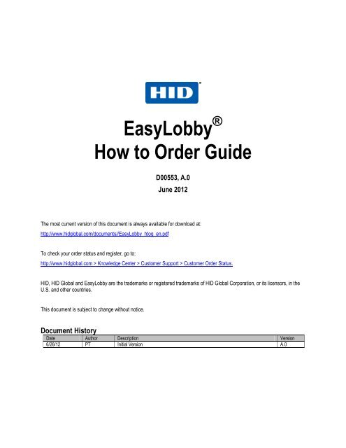 EasyLobby How To Order Guide - HID Global