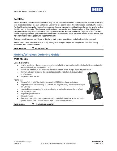 EasyLobby How To Order Guide - HID Global