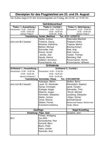 Dienstplan Flugplatzfest 2008