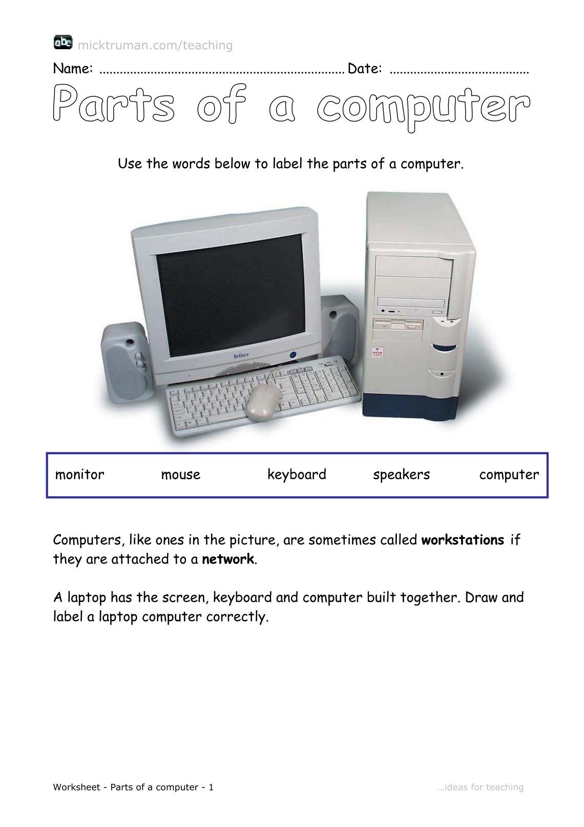 worksheet Computer Parts Worksheet 1 free magazines from micktruman com com