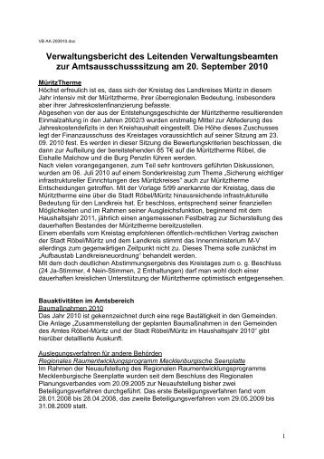 Bericht zur Amtsausschußsitzung am 20.9.2010 ... - Amt Röbel-Müritz