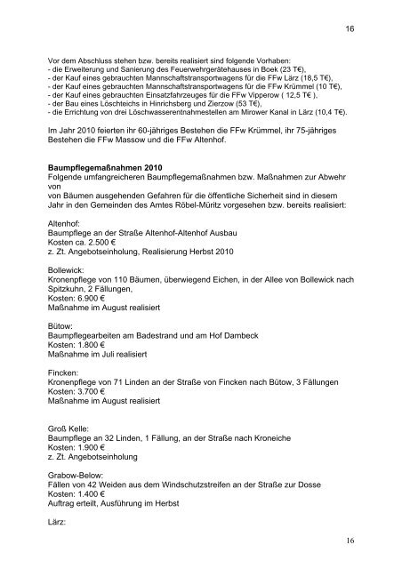 Bericht zur Amtsausschußsitzung am 20.9.2010 ... - Amt Röbel-Müritz