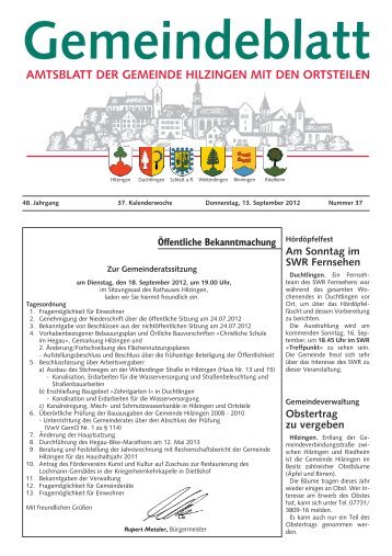 Gemeindeblatt - Gemeinde Hilzingen