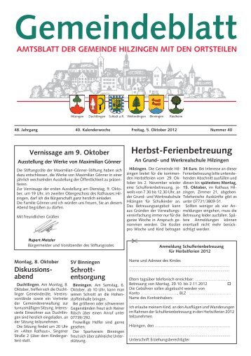 Gemeindeblatt KW 40 vom 05.10.2012 - Gemeinde Hilzingen