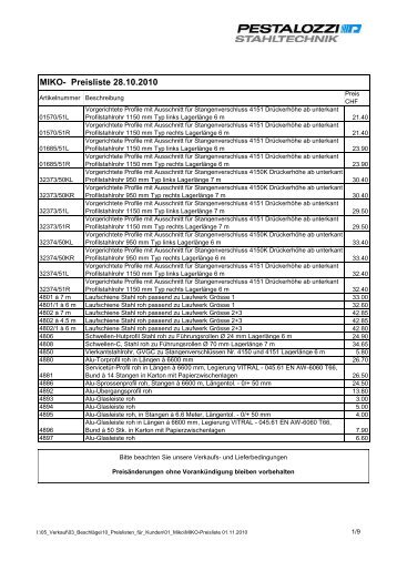 MIKO- Preisliste 28.10.2010 - Stahltechnik