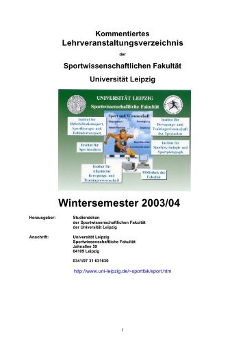 Wintersemester 2003/04 - Sportwissenschaftliche Fakultät der ...