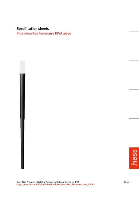 Specification sheets Pole mounted luminaire RIVA 2650 - Hess AG