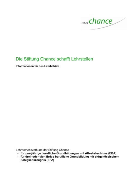 Die Stiftung Chance schafft Lehrstellen