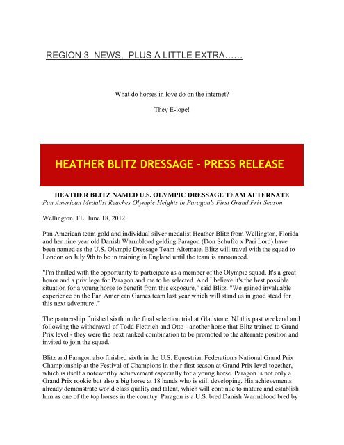 HEATHER BLITZ DRESSAGE - PRESS RELEASE - United States ...