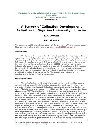 A Survey of Collection Development Activities in Nigerian University ...