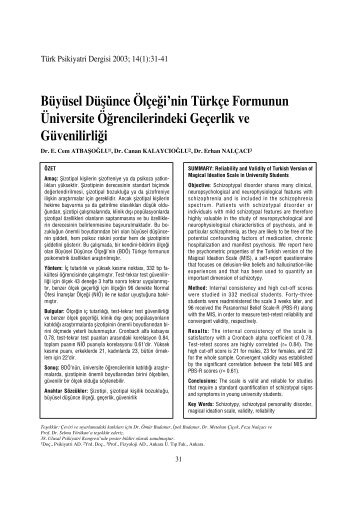 Büyüsel Düşünce Ölçeği'nin Türkçe Formunun Üniversite