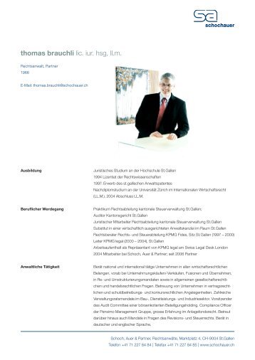 thomas brauchli lic. iur. hsg, ll.m. - Schoch, Auer & Partner