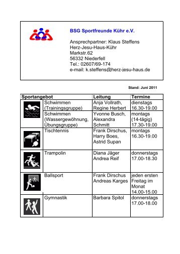 Sportangebot Leitung Termine Schwimmen ... - Herz-Jesu-Haus