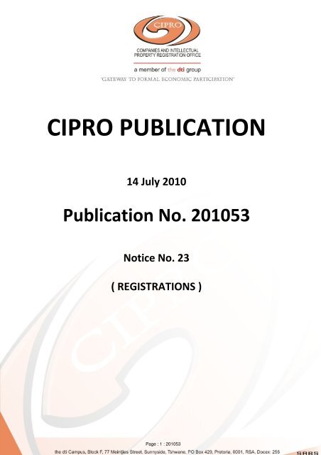 CIPRO PUBLICATION - (&quot;CIPC&quot;)