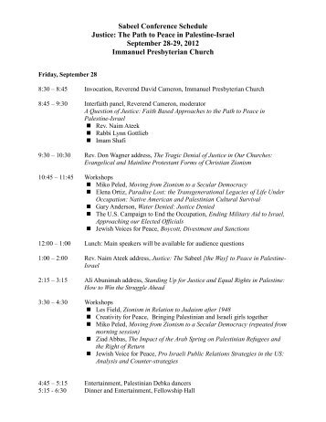 Sabeel Conference Schedule Justice: The Path ... - Friends of Sabeel