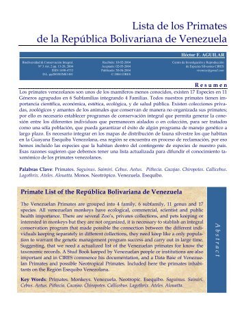Lista de los Primates de Venezuela - CIRES