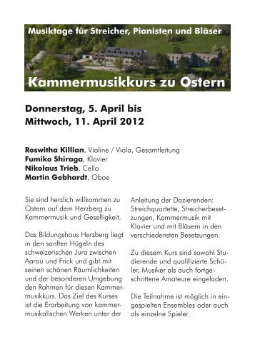 Kammermusikkurs zu Ostern - Herzberg