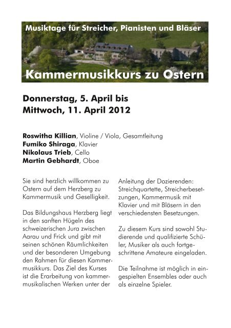 Kammermusikkurs zu Ostern - Herzberg