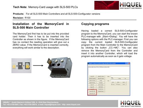 Searching for connected SLS-500 PLCs - Hiquel