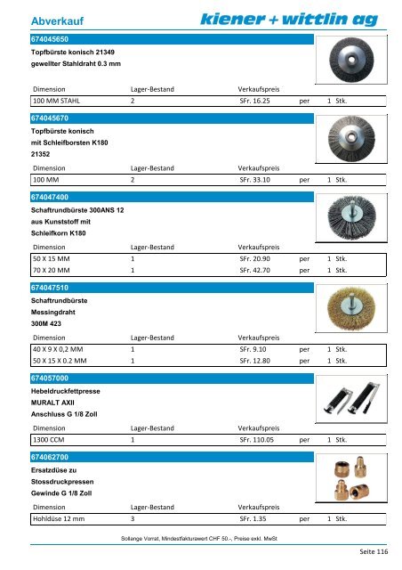 Abverkauf 09/2012 Werkzeuge - kiener + wittlin ag