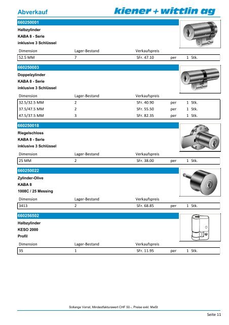 Abverkauf 09/2012 Werkzeuge - kiener + wittlin ag