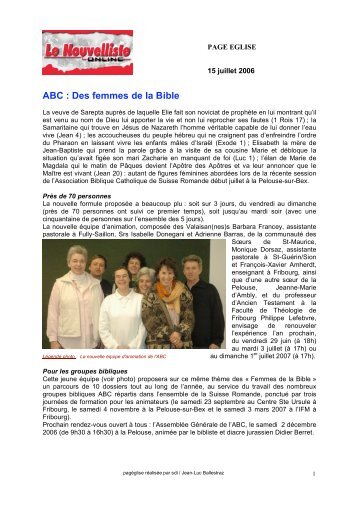 ABC : Des femmes de la Bible - Diocèse de Sion