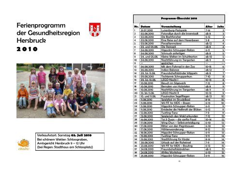 Ferienprogramm der Gesundheitsregion Hersbruck  2 0 1 0