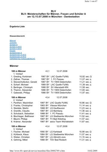 BLV BLV- Meisterschaften für Männer, Frauen und Schüler A am 12 ...