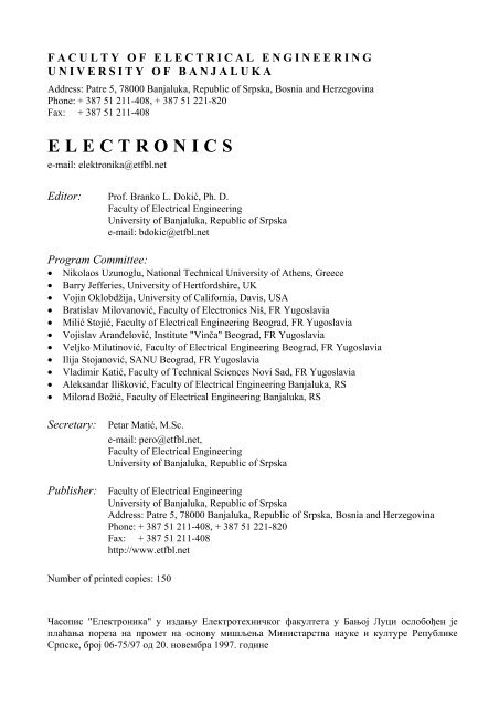 elektronika electronics - Electronics Journal - Elektrotehnicki fakultet