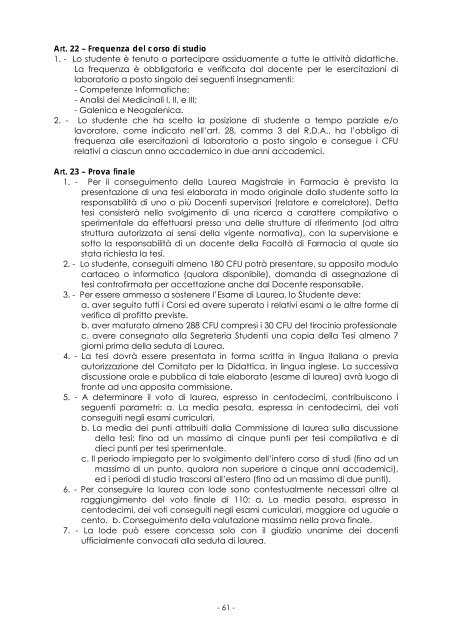 FACOLTÀ DI FARMACIA Anno Accademico 2010/2011